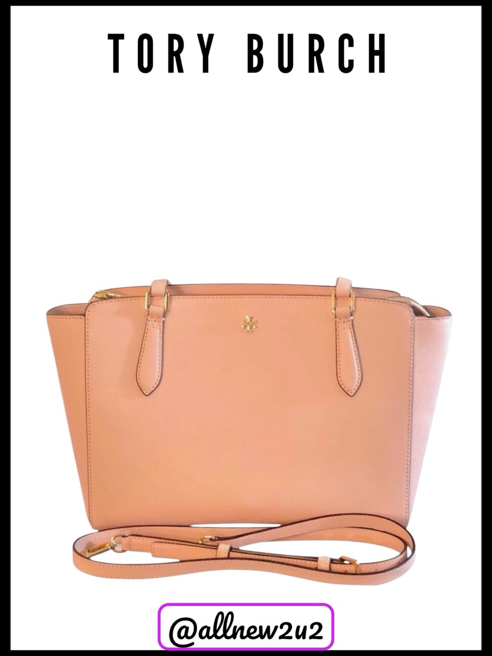 Tory Burch Pink Emerson Satchel Handbag Tote with Shoulder Strap Gold Hardware